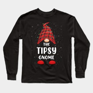 Tipsy Gnome Red Buffalo Plaid Christmas Pajama Matching Family Long Sleeve T-Shirt